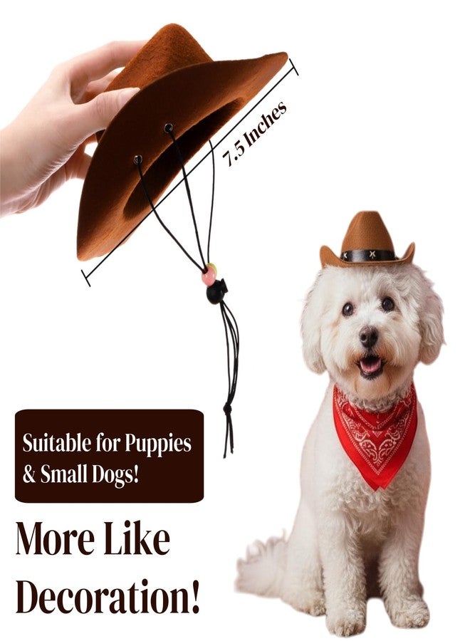 Eorbow 4 Pack Pet Cowboy Costume Accessories Set, 2 Pcs Cowboy Hat and 2 Pcs Bandana Scarf, Puppy Kitten Halloween Christmas Costume, West Cowboy Accessories Party Cosplay Wearing for Cats Small Dogs - Image 3